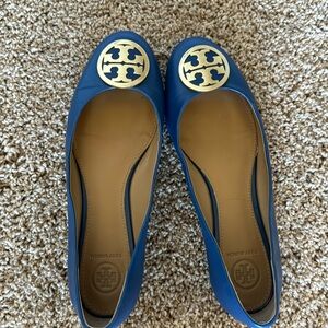 Tory Burch Benton flat nappa leather, size 7.5, fresh blueberry color